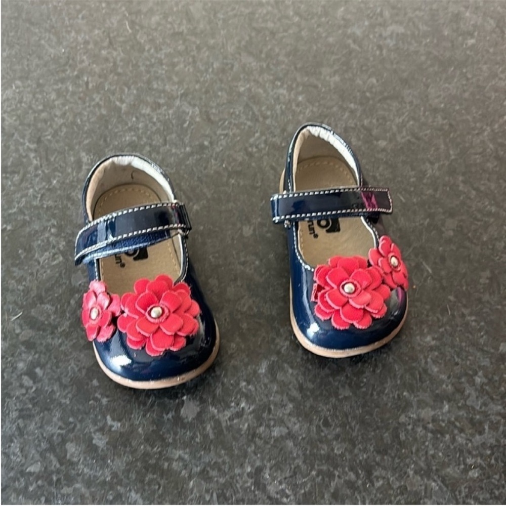 Navy Blue and Red Toddler SEE KAI RUN Shoes with Floral Design